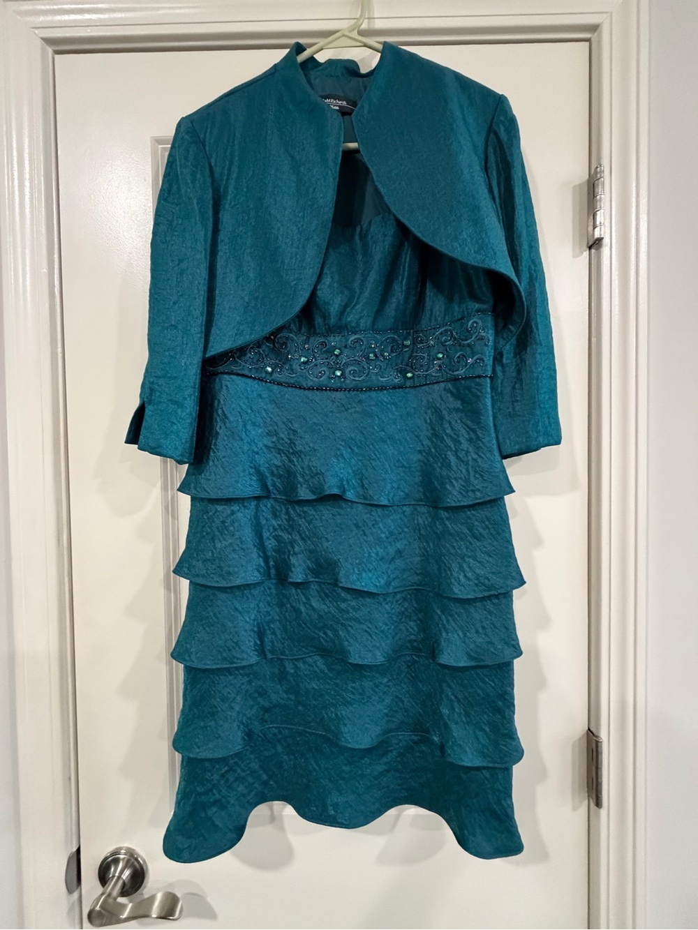 R&M Richards Teal Tiered Dress with Matching Jacket